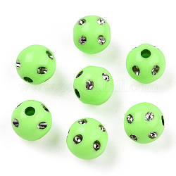 Beschichtung Acryl-Perlen, Metall umschlungen, Runde, grün gelb, 9~10x9 mm, Bohrung: 2 mm, ca. 1000 Stk. / 500 g