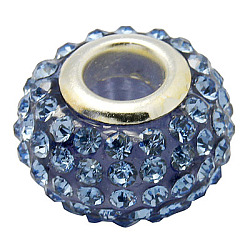 Resin Rhinestone Beads, with Silver Color Brass Double Cores, Grade A, Rondelle, Light Sapphire, 10x7mm, Hole: 2.5mm