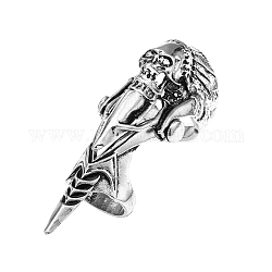 Anello per dito pieno in lega di armatura del cranio, anello punk gotico a doppio anello per uomo donna, argento antico, misura degli stati uniti 8 (18.1mm)