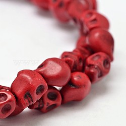 Cuentas teñidas de turquesa sintética, cráneo, rojo, 8x6x7mm, agujero: 1 mm, aproximamente 52 pcs / cadena, 15.7 pulgada