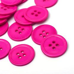 4-Hole Plastic Buttons, Flat Round, Deep Pink, 22x2mm, Hole: 2mm