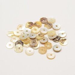 Cuentas redondas planas de concha de akoya natural, Madre perla cuentas de concha, bronceado, 5~6x1mm, agujero: 1 mm, aproximamente 1440 unidades / bolsa