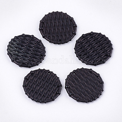 Acrylic Pendants, Imitation Woven Rattan Pattern, Flat Round, Black, 38x5mm, Hole: 1.5mm