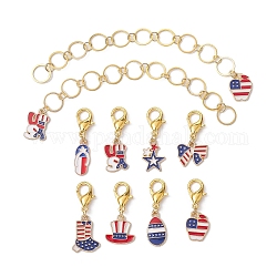 10 Stück USA-Flaggenelement Apfel/Stern/Bowknot-Legierungs-Emaille-Strickreihenzählerketten und verriegelbare Maschenmarkierer-Kits, Farbig, 30~135 mm