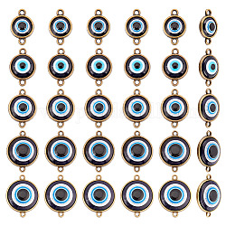 Arricraft 30pcs 5 breloques de connecteur en plastique de style, avec les accessoires en alliage, rond plat avec mauvais œil bleu foncé, bronze antique, 19.5~29x12.5~22.5x4~5mm, Trou: 1.8~2mm, 6 pièces / style