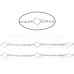 Brass Cable Chain, Long-Lasting Plated, Soldered, with Spool, Textured Rhombus, Real Platinum Plated, 2x1.5x0.3mm, about 32.8 Feet(10m)/roll