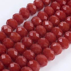 Abalorios opacas de vidrio hebras, facetados, rerondana plana, rojo, 8x6mm, agujero: 1~1.5 mm, aproximamente 70~72 pcs / cadena, 16.9~17.3 pulgada (43~44 cm)