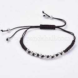Bracelets réglables de perles tressées avec cordon en nylon, avec des perles en laiton, sans cadmium et sans plomb, platine, 10-1/4 pouce ~ 11 pouces (26~28 cm), 3mm