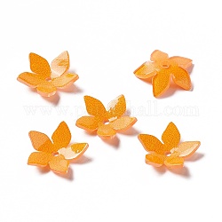 Bedruckte 5-blättrige, undurchsichtige Acryl-Perlenkappen, Blume, orange, 16x16x3 mm, Bohrung: 1.6 mm