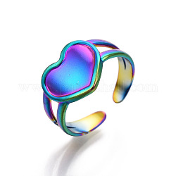 304 brazalete de corazón de acero inoxidable, anillos de banda ancha, anillos abiertos para mujeres niñas, color del arco iris, nosotros tamaño 7 (17.9 mm)