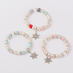 Trendy Glas Perle Stretch-Charme Armbänder, für Weihnachten, Antik Silber Farbe, Mischfarbe, 50 mm