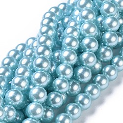 Umweltfreundliche runde Perlenstränge aus gefärbtem Glasperlen, Klasse A, Baumwollkordel Gewinde, Wasser, 8 mm, Bohrung: 0.7~1.1 mm, ca. 52 Stk. / Strang, 15 Zoll