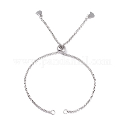 304 fabrication de bracelet coulissant chaîne rolo en acier inoxydable, bracelet bolo, avec 304 anneaux en acier inoxydable et perles en laiton, cœur, couleur inoxydable, 9-7/8 pouce (25 cm), 0.2 cm