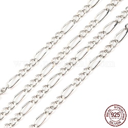 925 cadena figaro de plata de primera ley con baño de rodio, soldada, Platino, link: 5.5x2x0.5 mm y 2.5x2x0.5 mm