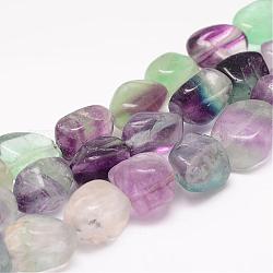 Arco iris natural de fluorita hebras de perlas, pepitas, 18~25x16~18x12~16mm, agujero: 2 mm, aproximamente 22~25 pcs / cadena, 15.75 pulgada
