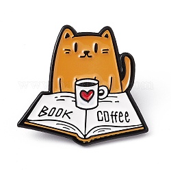 Love Book Coffee Enamel Pin, Electrophoresis Black Alloy Brooch for Cat Person, Heart Pattern, 29x31x2mm, Pin: 1.3mm