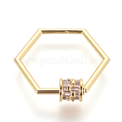 Messing Micro Pave Zirkonia Schraube Karabiner Schloss Charms, für die Herstellung von Halsketten, Hexagon, golden, 24.5x27.5x2~5.5 mm