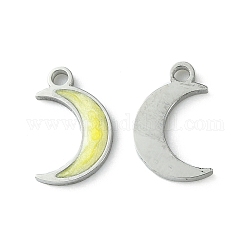 304 Stainless Steel Manual Polishing Charms, with Enamel, Moon, Stainless Steel Color, 11x7.5x1.5mm, Hole: 1.4mm