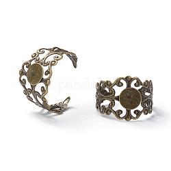 Регулируемые латунные кольца черенки, филигранной компоненты кольца, античная бронза, лоток : 8 мм, 18 мм