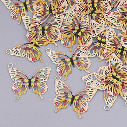 Латунные подвески с принтом, травленые металлические украшения, бабочка, золотые, 16.5x19x0.3 мм, отверстие : 1.5 мм