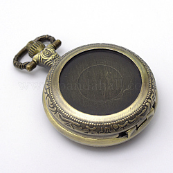 Zinc ronde alliage quartz têtes de montres anciennes plates brossées, pour création de montre de poche collier pendentif , bronze antique, Plateau: 25 mm, 48x36x14mm