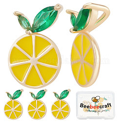 Beebeecraft 1 Box 10Pcs Lemon Charms 18K Gold Plated Yellow Fruit Charms Cubic Zirconia Leaf for Jewelry Making Necklace Bracelet