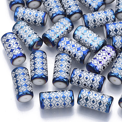 Perles en verre electroplate, colonne avec motif de fleurs, Dodger bleu, 20x10mm, trou: 1.2 mm, environ 50 PCs / sachet 