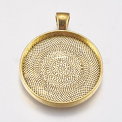 Metal Alloy Pendant Cabochon Settings, Plain Edge Bezel Cups, DIY Findings for Jewelry Making, Nickel Free, Antique Golden, Flat Round Tray: 30mm, 41x33x4mm, Hole: 4x6mm