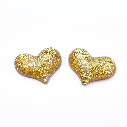 Cabochons in resina, con polvere di scintillio, cuore, goldenrod, 17x22x6mm