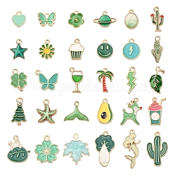 30Pcs 30 Style Alloy Enamel Pendants, Heart & Leaf & Butterfly, Mixed Color, 10~29x7~19x1~6.5mm, Hole: 1.4~2.5mm, 1pc/style