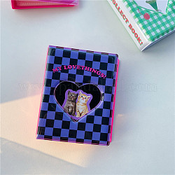 40-Pocket 3 Inch PVC Mini Photo Album, with Peach Heart Window Cover, Photocard Cellection, Rectangle with Tartan Pattern, Purple, Black, 9.2x12x2.6cm, pocket: 7x10.5cm, about 20 sheets/book