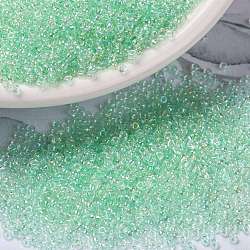 Perles rocailles miyuki rondes, Perles de rocaille japonais, (rr271) cristal doublé vert menthe clair ab, 15/0, 1.5mm, Trou: 0.7mm, à propos 5555pcs / bouteille, 10 g / bouteille