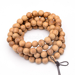 5-Loop-Wrap-Stil buddhistischen Schmuck, Western Red Cedar Mala Perlen Armbänder / Halsketten, Runde, Sandy Brown, 34-5/8 Zoll (88 cm)
