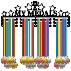 Модная железная вешалка для медалей, настенная стойка для дисплея, 3-строчный, с винтами, чёрные, звезда, 150x400 мм, отверстие : 5 мм