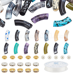 Kit per creare braccialetti Pandahall Elite, comprese pietre preziose finte, tubo curvo e perle acriliche finte perle, filo elastico, colore misto, 285pcs/scatola