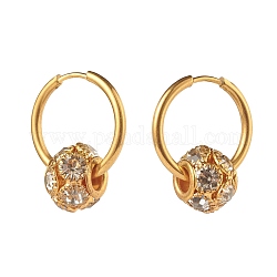 Серьги-кольца rondelle с кристаллами и стразами, 304 украшение из нержавеющей стали для женщин, золотые, 24x2 мм, штифты : 1 мм