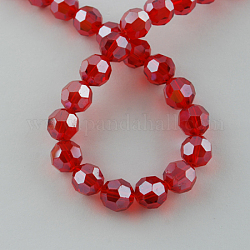 Electroplate Glass Bead Strands, Pearl Luster Plated, Faceted(32 Facets), Round, Red, 6x5mm