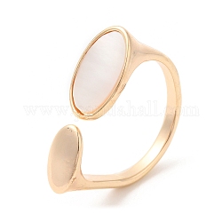 Anello a polsino aperto ovale in conchiglia naturale, anello in ottone per le donne, vero placcato oro 18k, diametro interno: 18.6mm