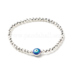 Bracelet extensible énergétique en perles d'hématite synthétique pour adolescente femme, mauvais œil alliage alliage émail perles bracelet, bleu moyen, diamètre intérieur: 2-1/4 pouce (5.6 cm)