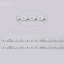 Brass Flat Oval Cable Chains, Unwelded, with Card Paper, Cadmium Free & Lead Free, Silver Color Plated, 3.3x2.6x0.5mm