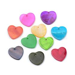 Ciondoli di conchiglie d'acqua dolce con vernice spray, cuore, colore misto, 13~14x13~14x1.5~2mm, Foro: 1 mm
