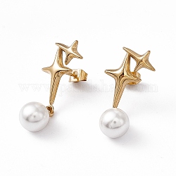 Boucles d'oreilles puces imitation perle & étoile en plastique, placage ionique (ip) 304 bijoux en acier inoxydable pour femmes, or, 31mm, pin: 0.7 mm
