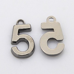 Rack Plated Zinc Alloy Number Charms, Lead Free & Cadmium Free & Nickel Free, Gunmetal Metal Color, Num.5, 18x6~10x2mm, Hole: 2mm