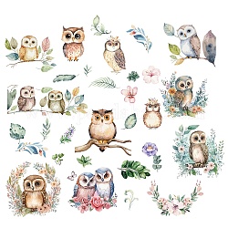 8 Sheets 8 Styles PVC Waterproof Wall Stickers, Self-Adhesive Decals, for Window or Stairway Home Decoration, Rectangle, Owl, 200x145mm, about 1 sheets/style