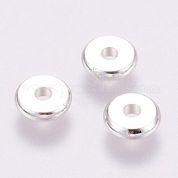 Perles séparateurs en laiton, Plaqué longue durée, plat rond, 925 argent sterling plaqué, couleur d'argent, 7x2mm, Trou: 1.5mm