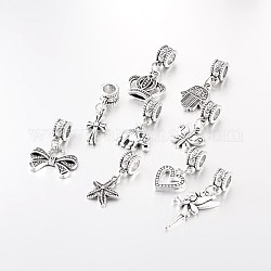 Mixed Shapes Large Hole Alloy European Dangle Charms, Antique Silver, 23.5~35mm, Hole: 5mm