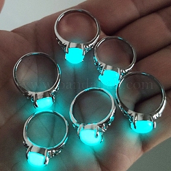 Anello ovale in pietra sintetica sintetica, gioielli in lega bagliore nel buio per le donne, platino, diametro interno: 16~19mm
