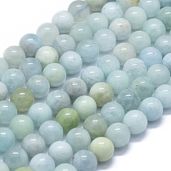 Natürliche Aquamarin Perlen Stränge, Runde, 10 mm, Bohrung: 1.2 mm, ca. 41 Stk. / Strang, 15.35 Zoll (39 cm)