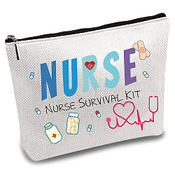 Sacs de rangement en toile polycoton personnalisés, pochettes zippées en métal, rectangle avec mot infirmière, mot, 18x25 cm