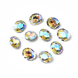 Pointed Back Glass Rhinestone Cabochons, Nail Art Decoration Accessories, AB Color Plated, Faceted, Oval, Clear AB, 10x8x4.5mm, about 720pcs/bag